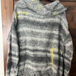 Cozy Cowl Neck Gray and Yellow Knit Sweater